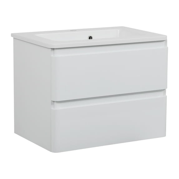 Modern Wall-Mounted Bathroom Vanity with Washbasin | Comfort White High Gloss Collection | Non-Toxic Fire-Resistant MDF-48" (24+24)-Simple Collection 32"