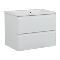 Modern Wall-Mounted Bathroom Vanity with Washbasin | Comfort White High Gloss Collection | Non-Toxic Fire-Resistant MDF-56"(28 28)-Omega Collection R-line 40"