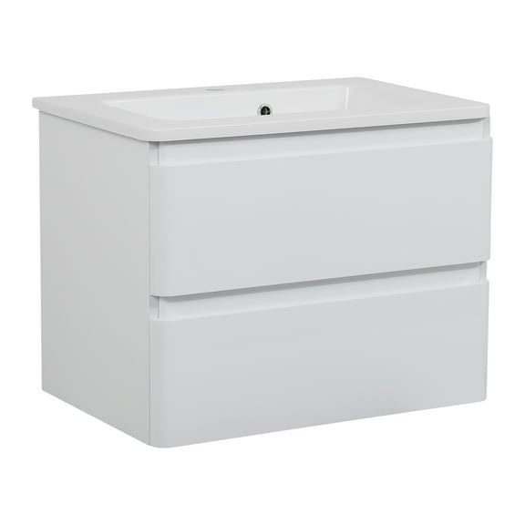 Modern Wall-Mounted Bathroom Vanity with Washbasin | Comfort White High Gloss Collection | Non-Toxic Fire-Resistant MDF-80" (40+40)-Omega Collection 40"