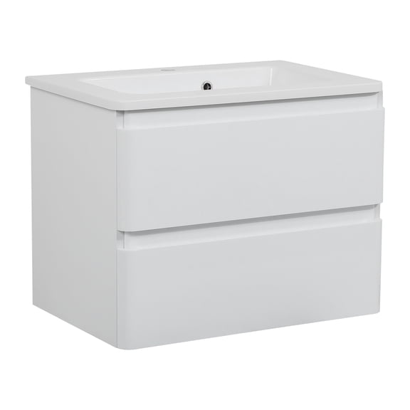 Modern Wall-Mounted Bathroom Vanity with Washbasin | Comfort White High Gloss Collection with Side Vanity Cabinet | Non-Toxic Fire-Resistant MDF-40"(28+12)-Omega Collection R-line 40"