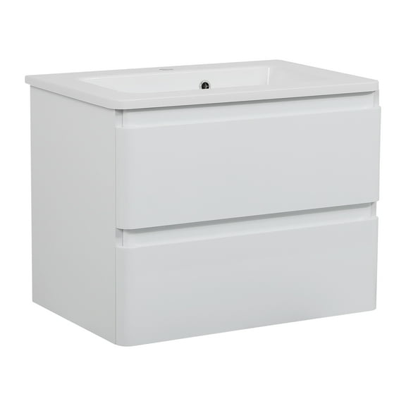 Modern Wall-Mounted Bathroom Vanity with Washbasin | Comfort White High Gloss Collection with Side Vanity Cabinet | Non-Toxic Fire-Resistant MDF-52" (12+28+12)-Diamond Collection 40"
