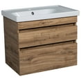 thumbnail image 1 of Modern Wall-Mounted Bathroom Vanity with Washbasin | Niagara Teak Natural Collection with Side Vanity Cabinet | Non-Toxic Fire-Resistant MDF-52" (40+12)-No Mirror, 1 of 2