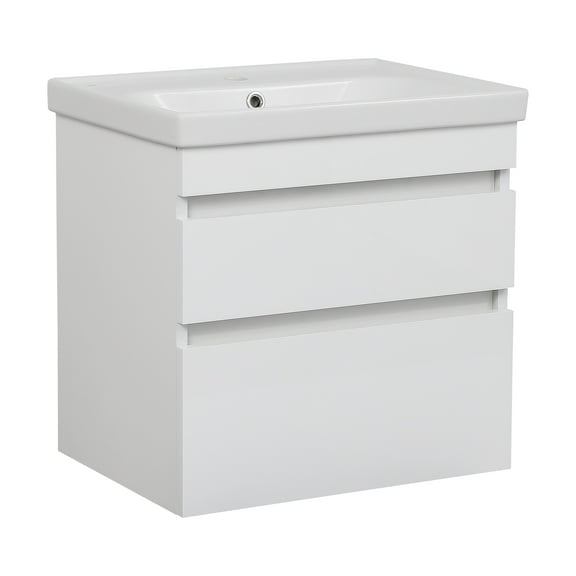 Modern Wall-Mounted Bathroom Vanity with Washbasin | Niagara White High Gloss Collection | Non-Toxic Fire-Resistant MDF-24"-Omega Collection R-line 24"