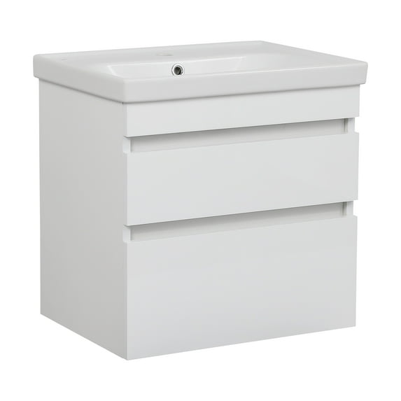 Modern Wall-Mounted Bathroom Vanity with Washbasin | Niagara White High Gloss Collection with Side Vanity Cabinet | Non-Toxic Fire-Resistant MDF-56" (12+32+12)-Diamond Collection 24"
