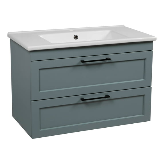 Modern Wall-Mounted Bathroom Vanity with Washbasin | Palm Beach Green Matte Collection with Side Vanity Cabinet | Non-Toxic Fire-Resistant MDF-54" (12+30+12)-Omega Collection R-line 40"