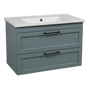 Modern Wall-Mounted Bathroom Vanity with Washbasin | Palm Beach Green Matte Collection with Side Vanity Cabinet | Non-Toxic Fire-Resistant MDF-50" (12+26+12)-Omega Collection 32"