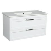 Modern Wall-Mounted Bathroom Vanity with Washbasin | Palm Beach White High Gloss Collection | Non-Toxic Fire-Resistant MDF-34"-Omega Collection R-line 40"
