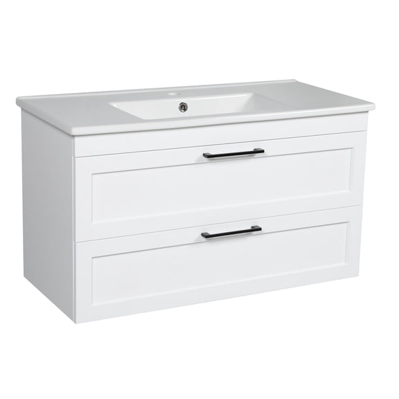 Modern Wall-Mounted Bathroom Vanity with Washbasin | Palm Beach White High Gloss Collection | Non-Toxic Fire-Resistant MDF-52" (26+26)-Simple Collection 24"