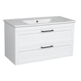 thumbnail image 1 of Modern Wall-Mounted Bathroom Vanity with Washbasin | Palm Beach White High Gloss Collection | Non-Toxic Fire-Resistant MDF-60" (30+30)-Omega Collection R-line 32", 1 of 5