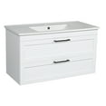 thumbnail image 1 of Modern Wall-Mounted Bathroom Vanity with Washbasin | Palm Beach White High Gloss Collection | Non-Toxic Fire-Resistant MDF-80" (40+40)-Omega Collection R-line 32", 1 of 5