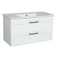 thumbnail image 1 of Modern Wall-Mounted Bathroom Vanity with Washbasin | Palm Beach White High Gloss Collection with Side Vanity Cabinet | Non-Toxic Fire-Resistant MDF-42" (30+12)-Omega Collection R-line 40", 1 of 2
