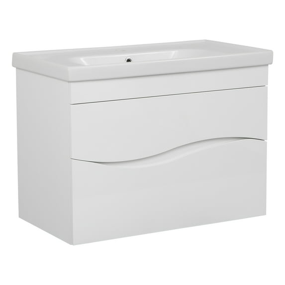 Modern Wall-Mounted Bathroom Vanity with Washbasin | Wave White High Gloss Collection | Non-Toxic Fire-Resistant MDF-80" (40+40)-Omega Collection R-line 24"