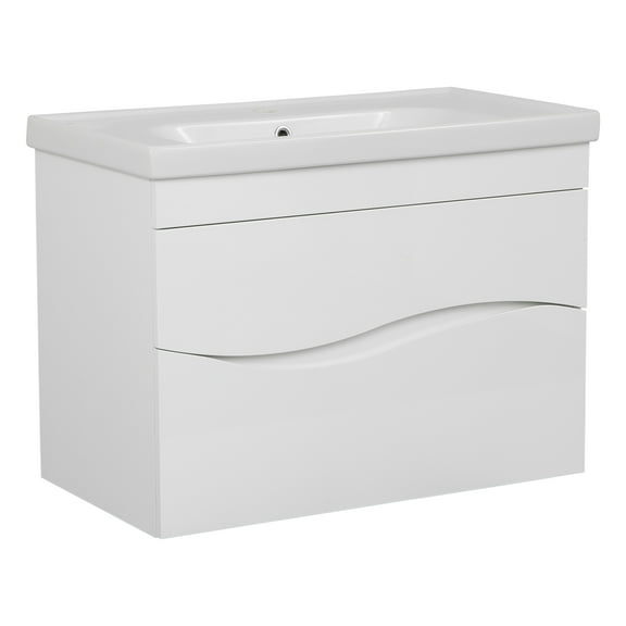 Modern Wall-Mounted Bathroom Vanity with Washbasin | Wave White High Gloss Collection with Side Vanity Cabinet | Non-Toxic Fire-Resistant MDF-40" (28+12)-Simple Collection 40"