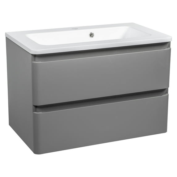 Modern Wall-Mounted Bathroom Vanity with Washbasin | Comfort Gray Matte Collection | Non-Toxic Fire-Resistant MDF-24"-No Mirror