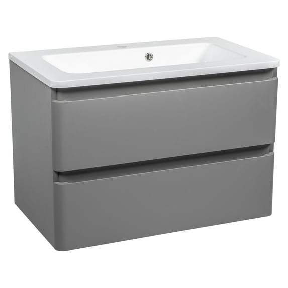 Modern Wall-Mounted Bathroom Vanity with Washbasin | Comfort Gray Matte Collection | Non-Toxic Fire-Resistant MDF-32"-Omega Collection R-line 32"