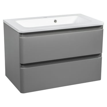Modern Wall-Mounted Bathroom Vanity with Washbasin | Comfort Gray Matte Collection | Non-Toxic Fire-Resistant MDF-48" (24+24)-Simple Collection 24"