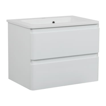 Modern Wall-Mounted Bathroom Vanity with Washbasin | Comfort White High Gloss Collection | Non-Toxic Fire-Resistant MDF-32"-Simple Collection 32"