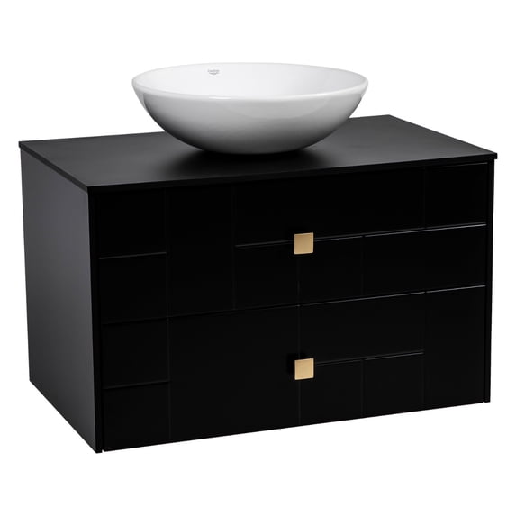 Modern Wall-Mounted Bathroom Vanity with Washbasin | Dune Black Matte Collection | Non-Toxic Fire-Resistant MDF-32"-Simple Collection 24"