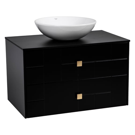 Modern Wall-Mounted Bathroom Vanity with Washbasin | Dune Black Matte Collection | Non-Toxic Fire-Resistant MDF-40"-Omega Collection R-line 40"