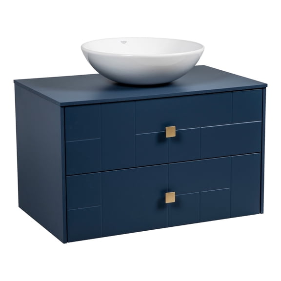Modern Wall-Mounted Bathroom Vanity with Washbasin | Dune Blue Matte Collection | Non-Toxic Fire-Resistant MDF-24"-Omega Collection R-line32"