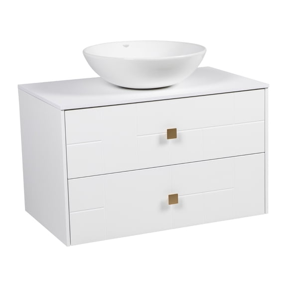 Modern Wall-Mounted Bathroom Vanity with Washbasin | Dune White Matte Collection | Non-Toxic Fire-Resistant MDF-24"-Diamond Collection 32"