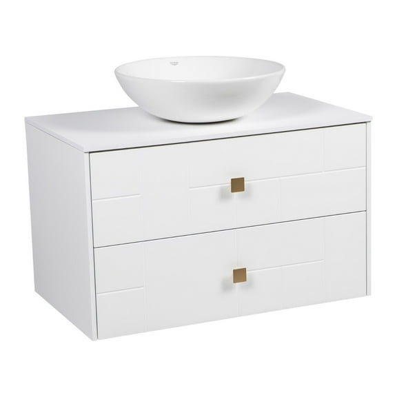 Modern Wall-Mounted Bathroom Vanity with Washbasin | Dune White Matte Collection | Non-Toxic Fire-Resistant MDF-24"-Omega Collection R-line32"