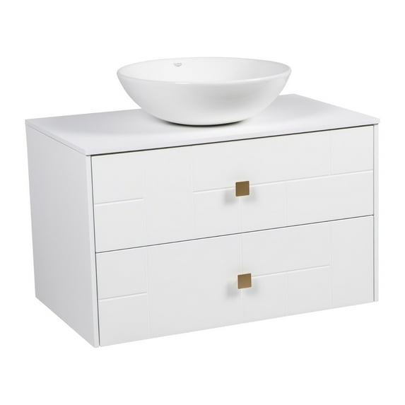 Modern Wall-Mounted Bathroom Vanity with Washbasin | Dune White Matte Collection | Non-Toxic Fire-Resistant MDF-32"-No Mirror