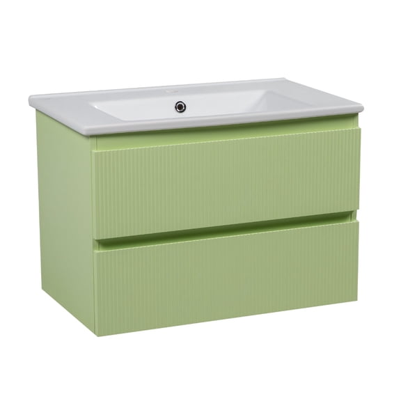 Modern Wall-Mounted Bathroom Vanity with Washbasin | Edison Pistachio Matte Collection | Non-Toxic Fire-ResistGM MDF-32"-Simple Collection 24"