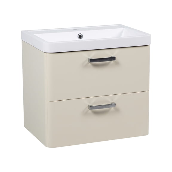 Modern Wall-Mounted Bathroom Vanity with Washbasin | Fiona Beige Matte Collection | Non-Toxic Fire-Resistant MDF-24"-No Mirror
