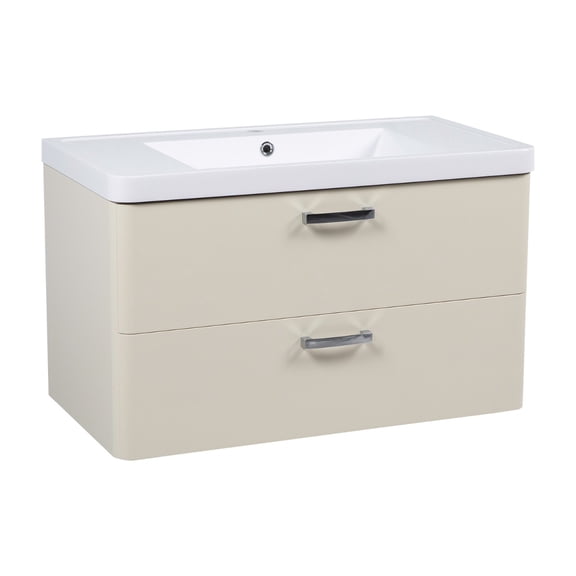 Modern Wall-Mounted Bathroom Vanity with Washbasin | Fiona Beige Matte Collection | Non-Toxic Fire-Resistant MDF-36"-No Mirror