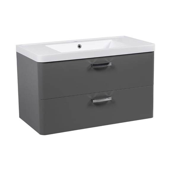 Modern Wall-Mounted Bathroom Vanity with Washbasin | Fiona Gray Matte Collection | Non-Toxic Fire-Resistant MDF-36"-Omega Collection R-line 32"
