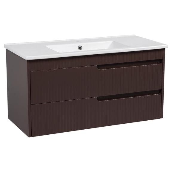 Modern Wall-Mounted Bathroom Vanity with Washbasin | Judi Brown Matte Collection | Non-Toxic Fire-Resistant MDF-40"-Diamond Collection 40"