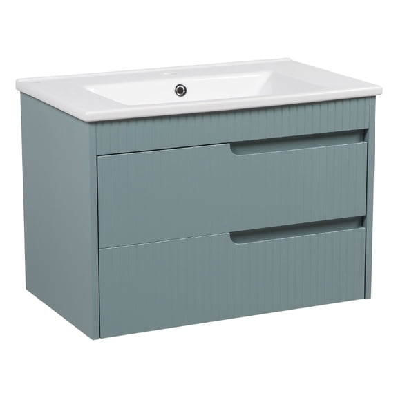 Modern Wall-Mounted Bathroom Vanity with Washbasin | Judi Light Green Matte Collection | Non-Toxic Fire-Resistant MDF-28"-Omega Collection 24"