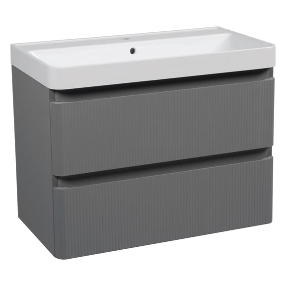 Modern Wall-Mounted Bathroom Vanity with Washbasin | Luxury Gray Matte Collection | Non-Toxic Fire-Resistant MDF-30"-Diamond Collection 24"