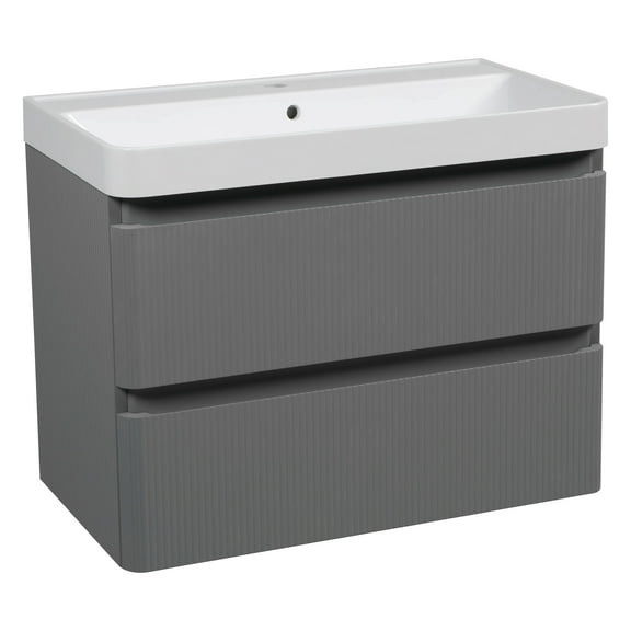 Modern Wall-Mounted Bathroom Vanity with Washbasin | Luxury Gray Matte Collection | Non-Toxic Fire-Resistant MDF-30"-No Mirror Included