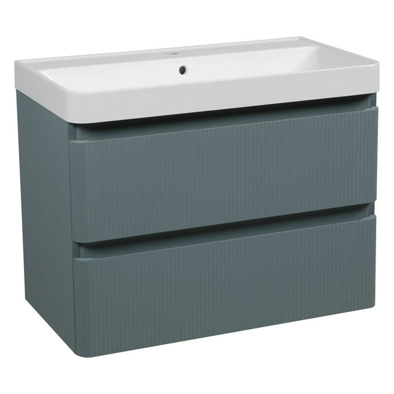 Modern Wall-Mounted Bathroom Vanity with Washbasin | Luxury Green Matte Collection | Non-Toxic Fire-Resistant MDF-30"-No Mirror Included