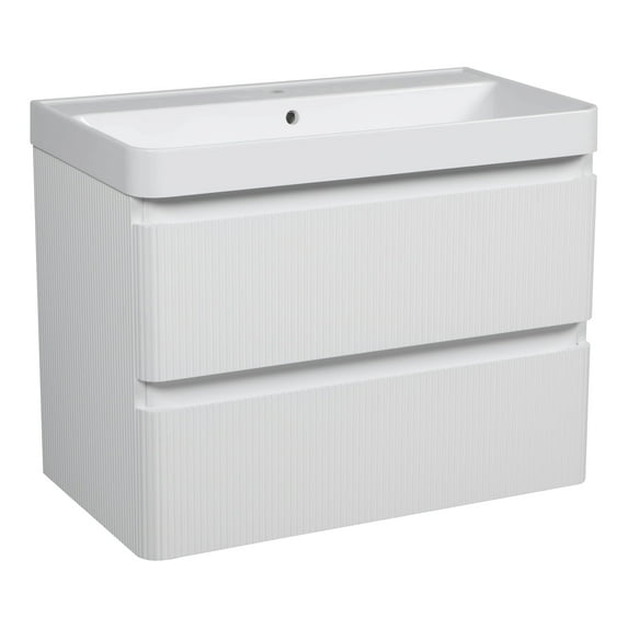 Modern Wall-Mounted Bathroom Vanity with Washbasin | Luxury White Matte Collection | Non-Toxic Fire-Resistant MDF-30"-Omega Collection R-line 32"