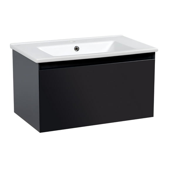 Modern Wall-Mounted Bathroom Vanity with Washbasin | Magic Antracit Gloss Collection | Non-Toxic Fire-Resistant MDF-26"-Diamond Collection 26"