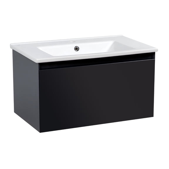 Modern Wall-Mounted Bathroom Vanity with Washbasin | Magic Antracit Gloss Collection | Non-Toxic Fire-Resistant MDF-26"-Omega Collection R-line 34"