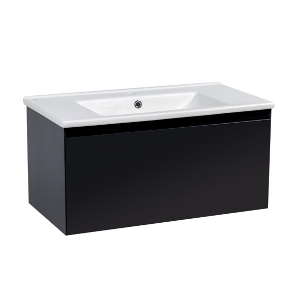 Modern Wall-Mounted Bathroom Vanity with Washbasin | Magic Antracit Gloss Collection | Non-Toxic Fire-Resistant MDF-34"-Omega Collection 26"
