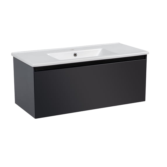 Modern Wall-Mounted Bathroom Vanity with Washbasin | Magic Antracit Gloss Collection | Non-Toxic Fire-Resistant MDF-40"-Omega Collection 26"