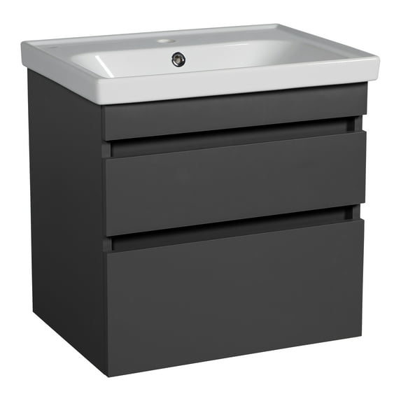 Modern Wall-Mounted Bathroom Vanity with Washbasin | Niagara Gray Matte Collection | Non-Toxic Fire-Resistant MDF-24"-Omega Collection R-line 24"