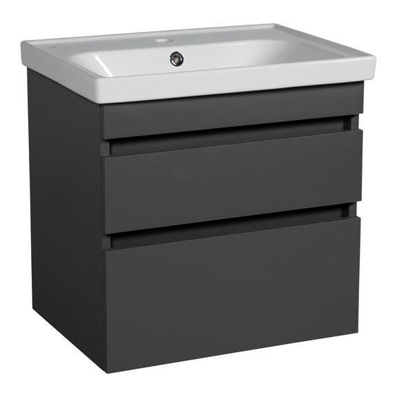 Modern Wall-Mounted Bathroom Vanity with Washbasin | Niagara Gray Matte Collection | Non-Toxic Fire-Resistant MDF-24"-Omega Collection R-line 32"