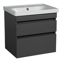 Modern Wall-Mounted Bathroom Vanity with Washbasin | Niagara Gray Matte Collection | Non-Toxic Fire-Resistant MDF-24"-Simple Collection 32"