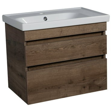 Modern Wall-Mounted Bathroom Vanity with Washbasin | Niagara Rosewood Collection | Non-Toxic Fire-Resistant MDF-24"-Diamond Collection 24"