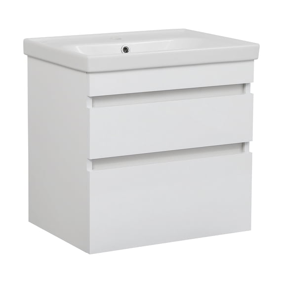 Modern Wall-Mounted Bathroom Vanity with Washbasin | Niagara White High Gloss Collection | Non-Toxic Fire-Resistant MDF-40"-Omega Collection 40"