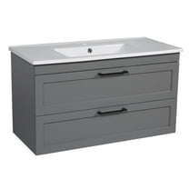 Modern Wall-Mounted Bathroom Vanity with Washbasin | Palm Beach Gray Matte Collection | Non-Toxic Fire-Resistant MDF-26"-Simple Collection 24"
