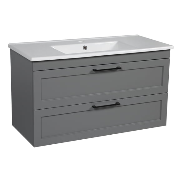 Modern Wall-Mounted Bathroom Vanity with Washbasin | Palm Beach Gray Matte Collection | Non-Toxic Fire-Resistant MDF-26"-Simple Collection 40"