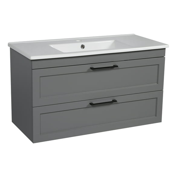 Modern Wall-Mounted Bathroom Vanity with Washbasin | Palm Beach Gray Matte Collection | Non-Toxic Fire-Resistant MDF-40"-Omega Collection R-line 24"