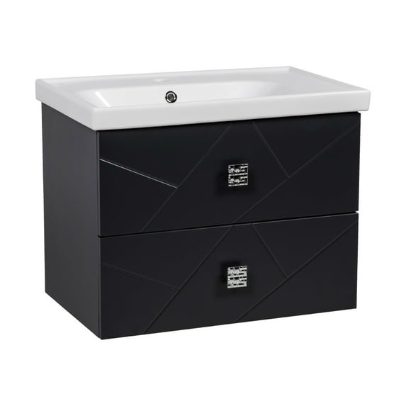 Modern Wall-Mounted Bathroom Vanity with Washbasin | Picasso Antricite Matte Collection | Non-Toxic Fire-Resistant MDF-24"-No Mirror